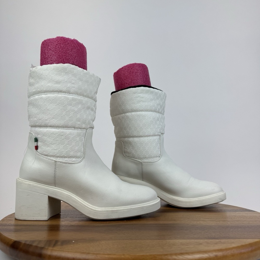 Womens Franco Sarto L-Snow White Faux Leather Block Heel Waterproof Boots Size 7